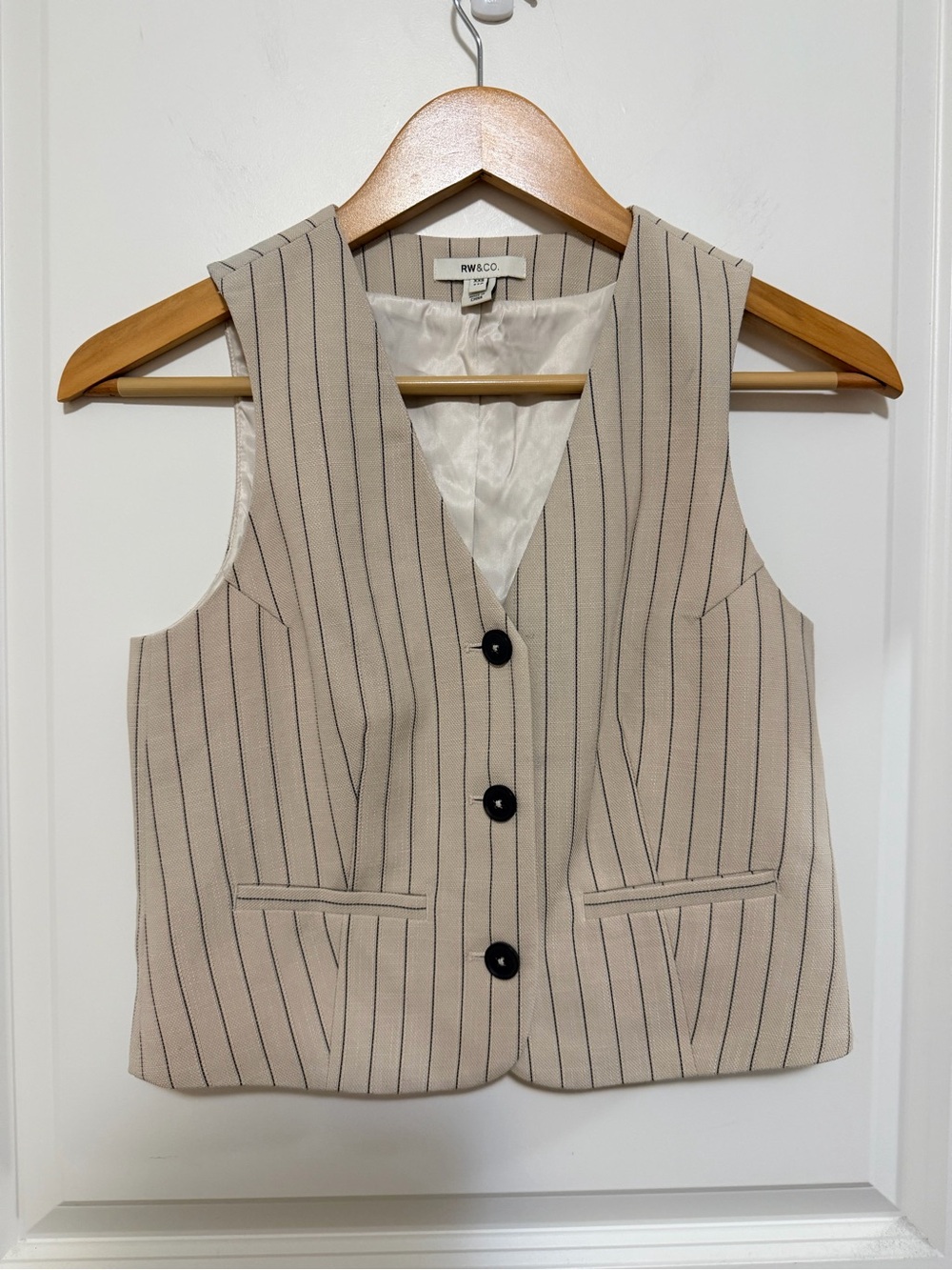 RW&CO. Cream & Black Pinstripe Tailored Vest